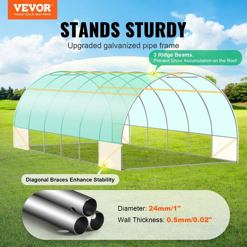 Walk-in Tunnel Greenhouse, Hoop House Greenhouse Tunnel, Plant Hot House with Galvanized Steel Frame, Green PE Cover