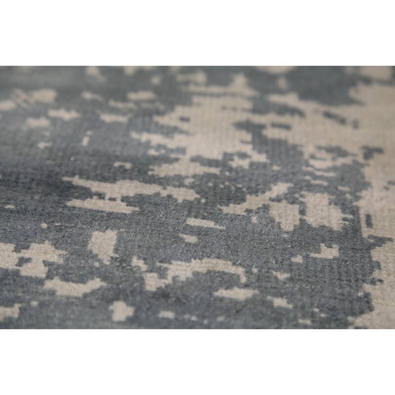 Contemporary Abstract Oriental Foyer Rug Hand-Knotted Grey Wool Carpet - 3'1"x 6'5"