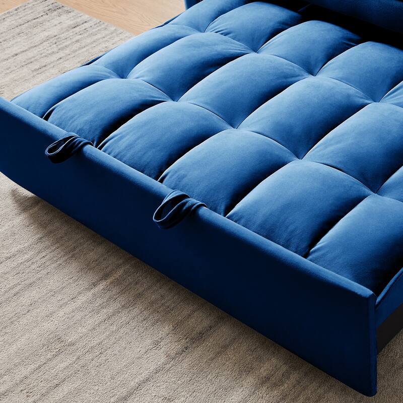 Modern Velvet 55.1" Futon Sofa Bed - Adjustable Backrest, Storage Bag, and Soft Pillows for Ultimate Comfort
