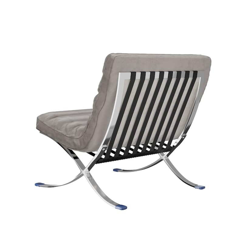 HomeRoots 29" Gray and Silver Tufted Leather and Upholstered Folding Lounge Chair - 29.30 in. x 28.00 in. x 29.30 in.