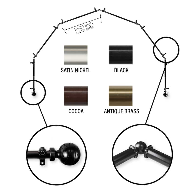 InStyleDesign 13/16" Desmond 6-Sided Bay Window Curtain Rod (18-28 inch each side) - Black