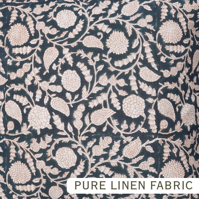 Fabdivine Handmade Block Print Floral Frill Both Side Soft Boho Pure Linen Pillow Cover