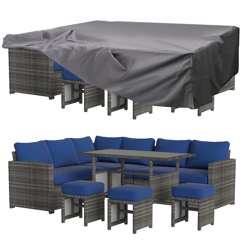 AECOJOY 7 Pieces Patio Furniture Set Outdoor Sectional Sofa Rattan Conversation Set - Navy Blue