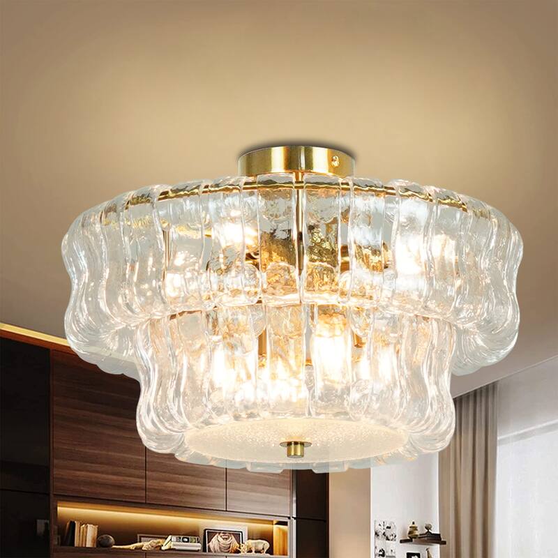 2-Tiere Golden Semi-flush Mount Ceiling Light for Living Room - 17.32in - 17.32in - Gold