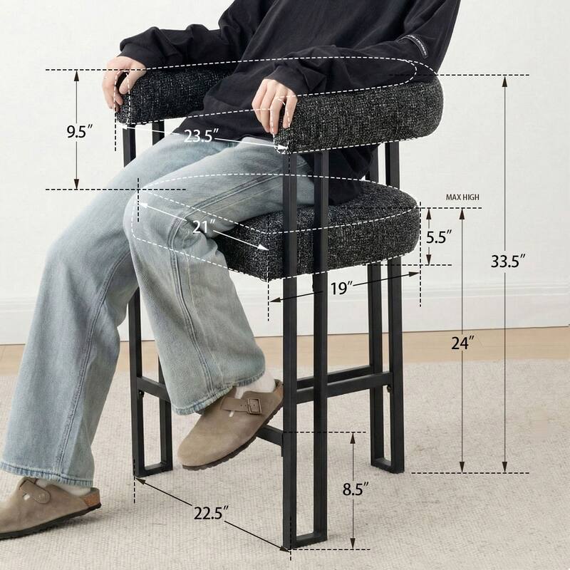 25" Seat Height Upholstered Tweed Black Matel Counter Stool