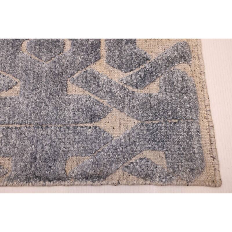 ECARPETGALLERY Hand-knotted Tangier Light Denim Blue Silk, Wool Rug - 5'1 x 8'1