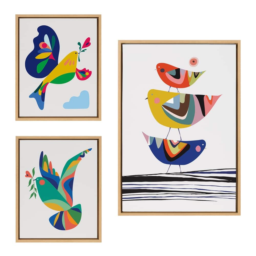 Kate and Laurel Sylvie Bird Canvas Art Set by Rachel Lee