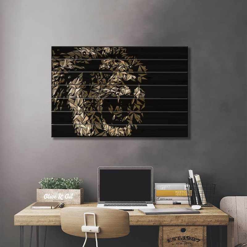 Lion Print On Wood by Cristian Mielu - Multi-Color