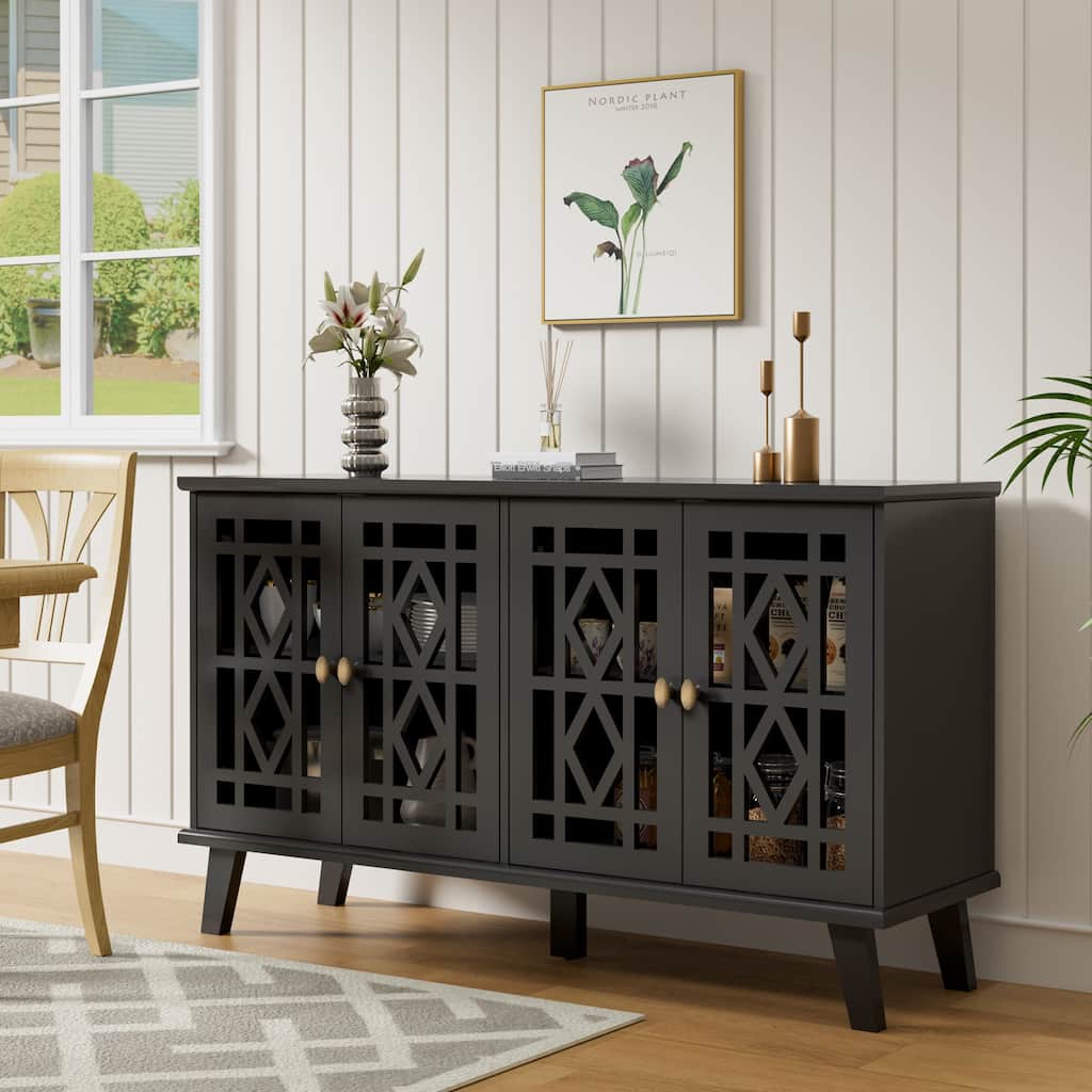 Buffet Cabinet with Storage with 4 Doors Skeletonized Coffee Bar Cabinet Sideboard