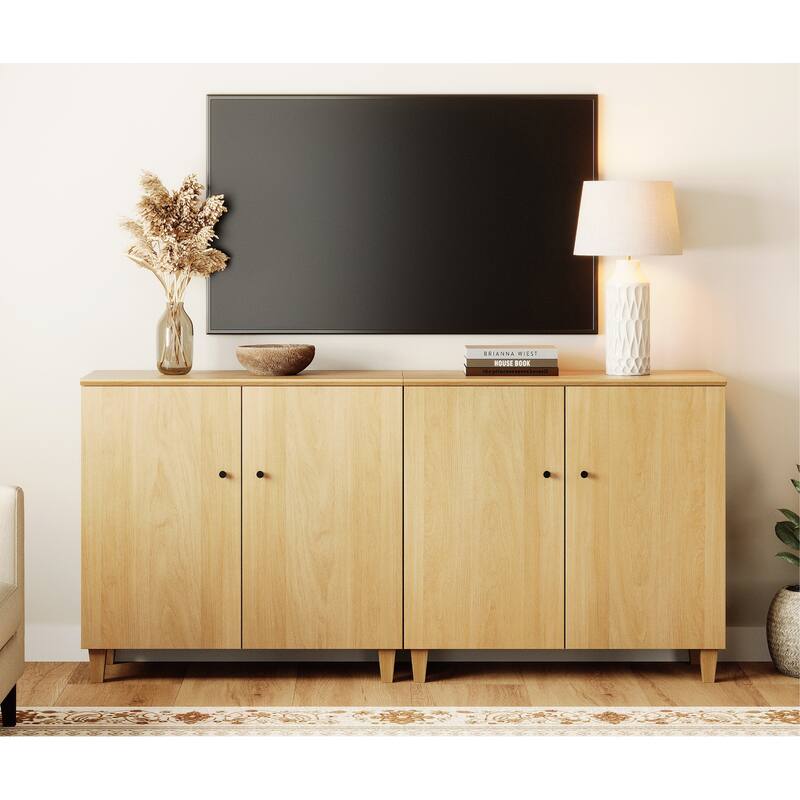 WAMPAT Modern TV Stand, Tall Entertainment Center with Doors - 70.8 Inches in Width - Oak