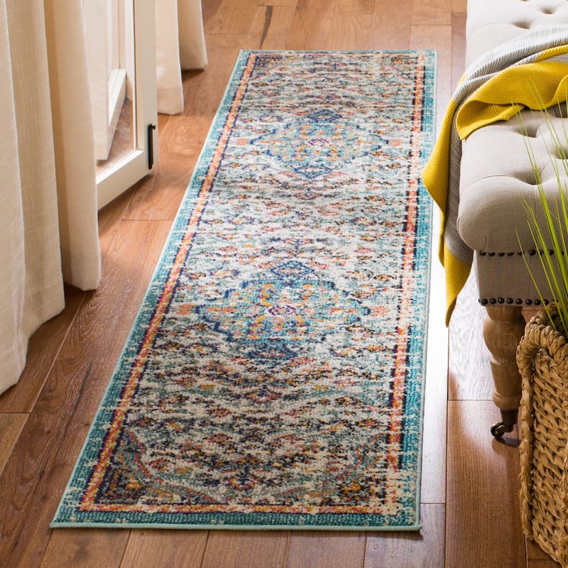 SAFAVIEH Madison Sabire Boho Medallion Distressed Rug - 2'2" x 10' Runner - Grey/Light Blue - Runner
