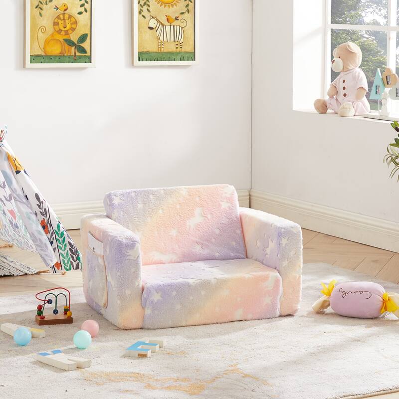 Kids Sofa, Children's 2 in 1 Convertible Sofa to Lounger - Rainbow-unicorn
