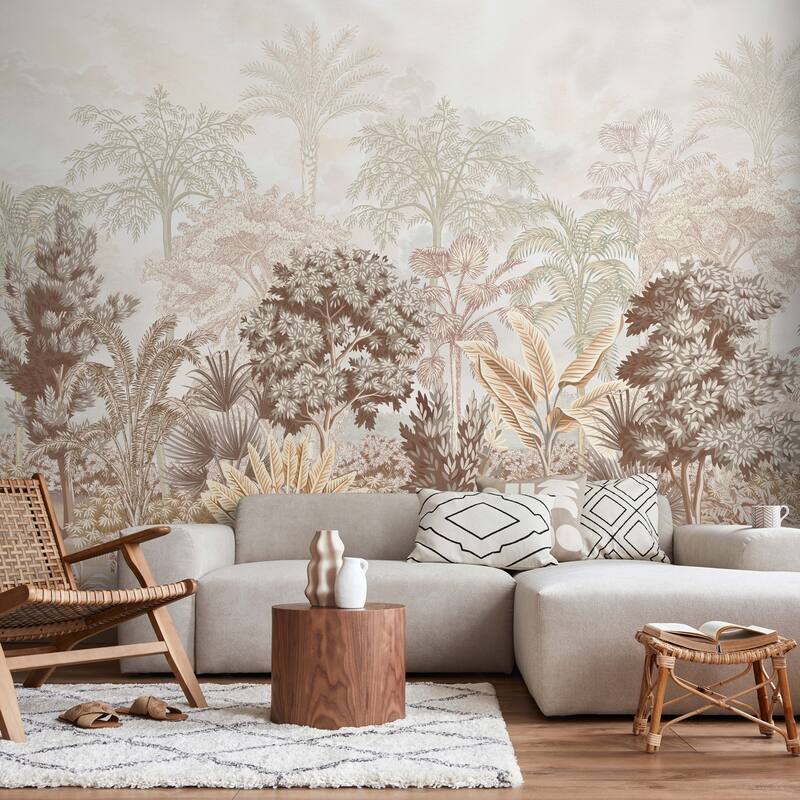 Pastel Tropical Forest Wallpaper Mural Purple Pink Foliage