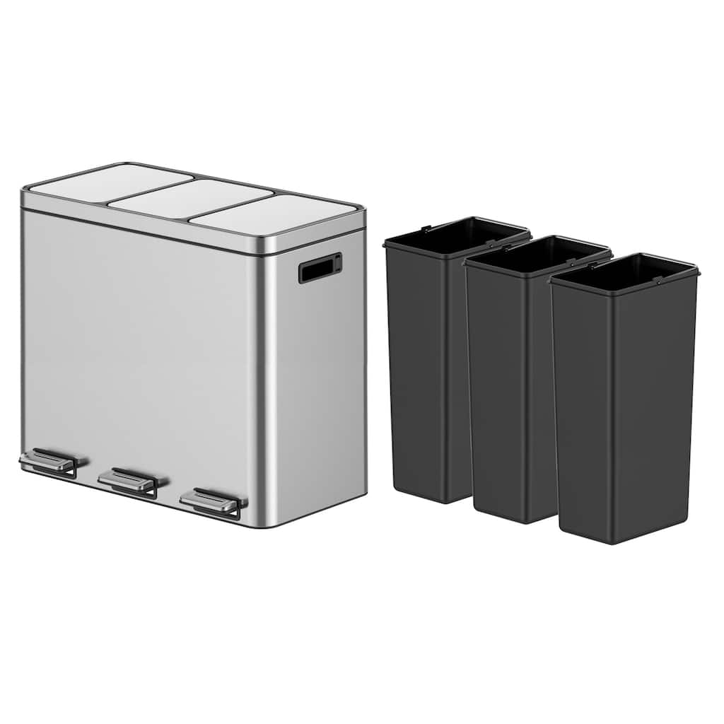 Kitchen Trash Can, 3x5.3 Gallon Garbage Can with Removable Inner Buckets, Step On Pedal