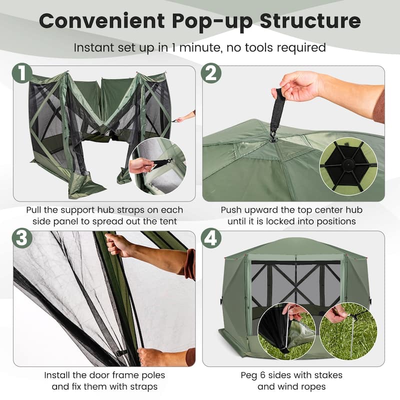 Costway 11.5 X 11.5 FT 6-Sided Pop-up Screen House Tent With 2 Wind - See Details