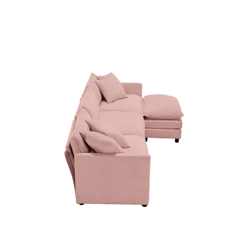 108" L-Shaped Chenille Sectional Sofa with Movable Ottoman