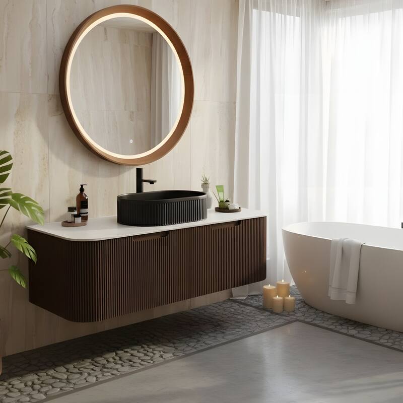Wall Mounted Bathroom Vanity with Black Oval Ceramic Basin
