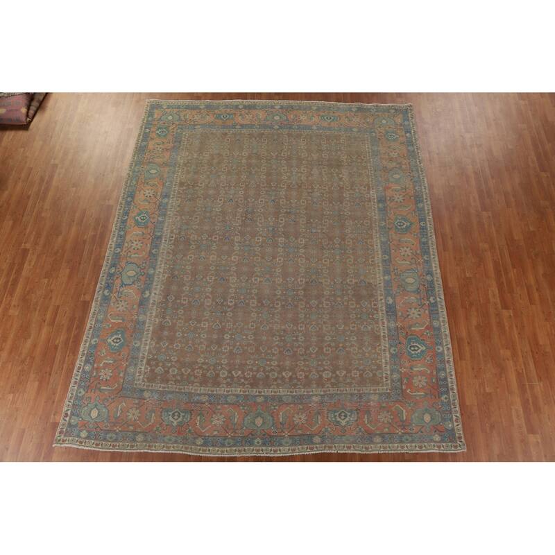 Distressed Tabriz Persian Antique Rug Living Room Handmade Wool Carpet - 9'8" x 11'11"