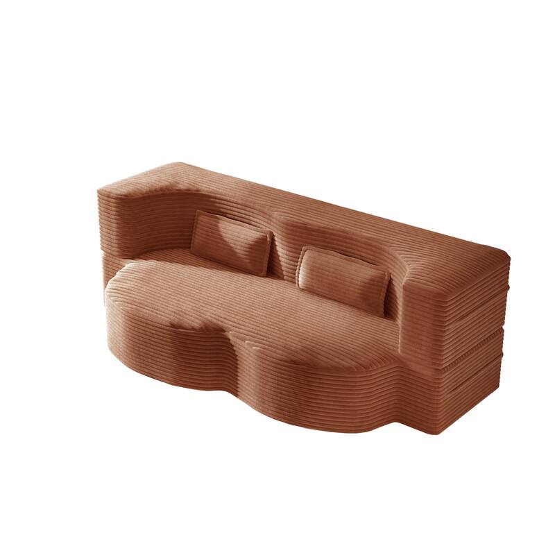 Convertible Floor Sofa with Corduroy Fabric, Twin Mattress & No Assembly