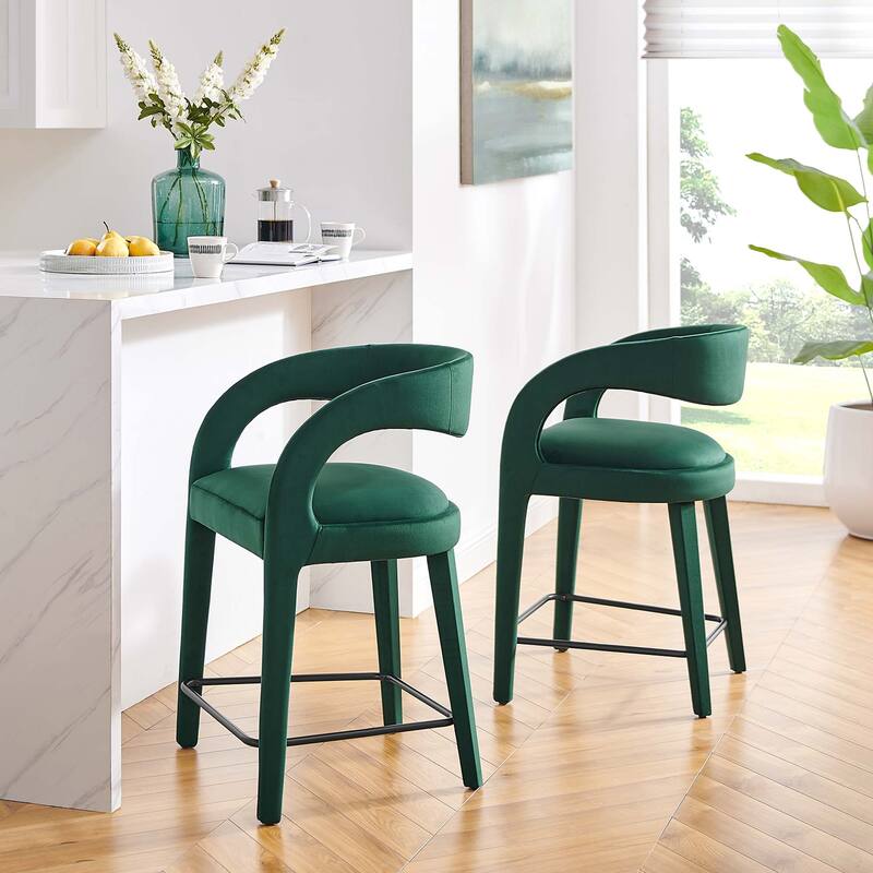 Pinnacle Performance Velvet Counter Stool Set of Two - Green