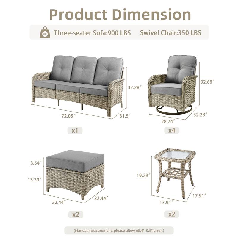 OVIOS 9-piece Patio Wicker Conversation Furniture Set