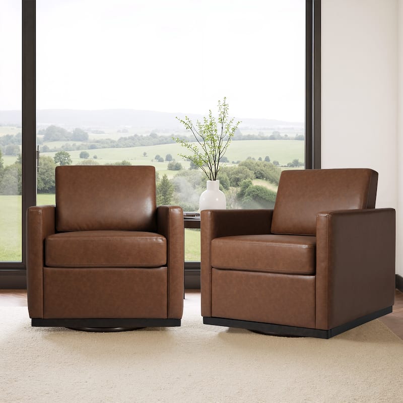 Set of 2 Modern Cozy Swivel Accent Chairs Upholstered Arm Chairs - Leather - Coffee
