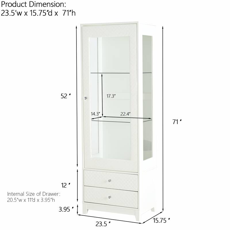 71" LED Display Cabinet with Upholstered Door & Glass Shelves
