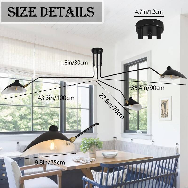 Modern Black Chandelier 3 arm Chandelier Mid Century Chandelier.