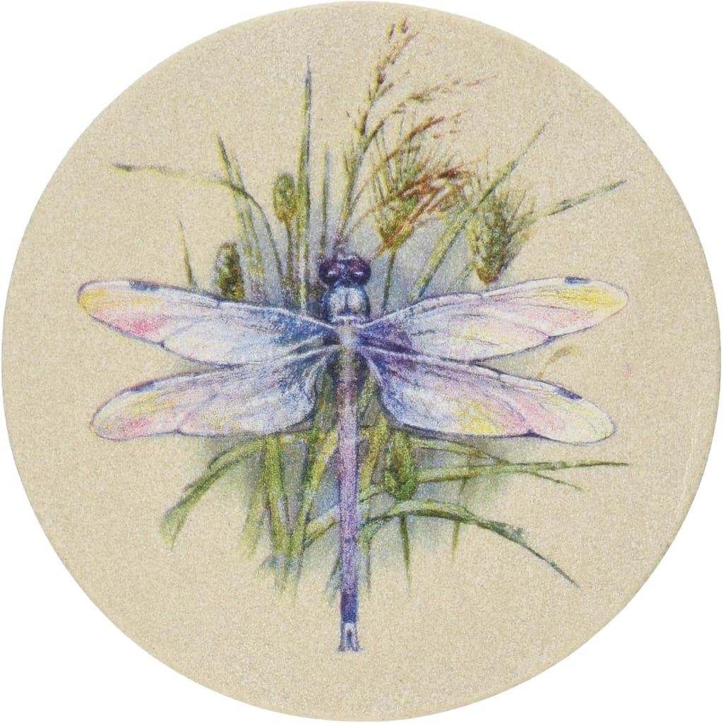 Dragonfly Natural Sandstone Coaster 4 Pack Eco-Friendly, Absorbent, Easily Wipes Clean