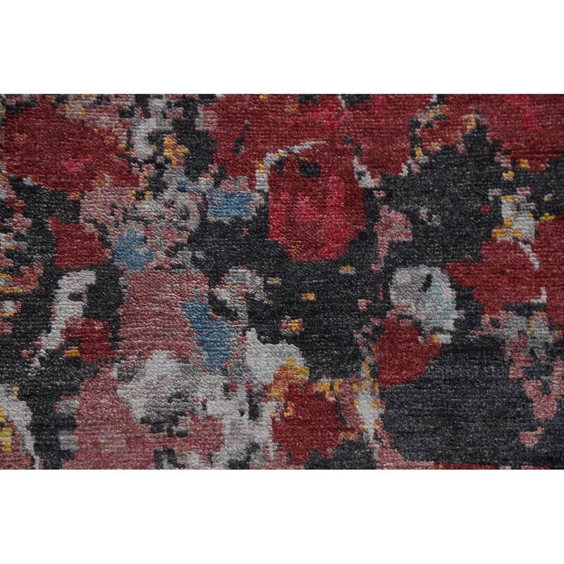 Hand Knotted Oriental 100% Silk Carpet Modern Floral Greys & Charcoal Abstract Area Rug - 10' 3'' X 8' 0''