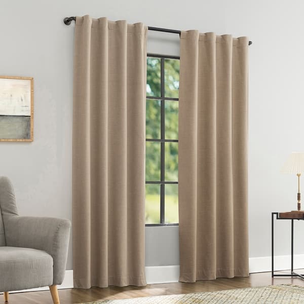 slide 2 of 11, Sun Zero Treviso Linen Blend Magnetic Closure Total Blackout Back Tab 1-Piece Curtain Panel, Single Panel 40" x 84" - Taupe