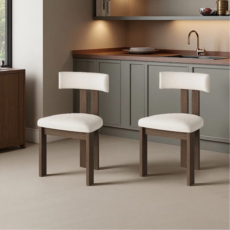 Mid-Century Modern Wood Dining Chairs Set of 2,White & Walnut Side Chairs, Fully Assembled