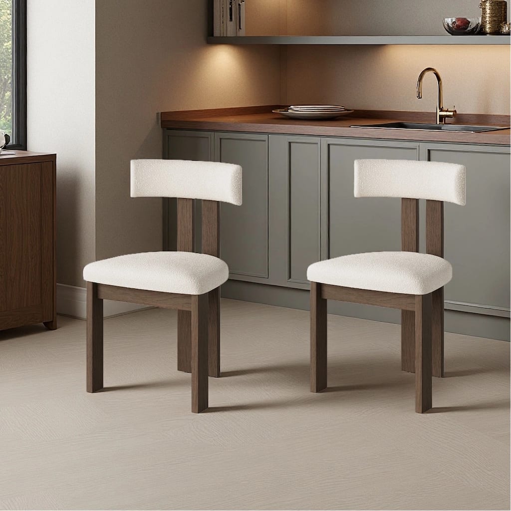 Mid-Century Modern Wood Dining Chairs Set of 2,White & Walnut Side Chairs, Fully Assembled