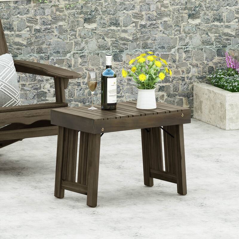 Roomfitters Outdoor Side Table with Slatted Top and Foldable Legs, Acacia Wood Accent Table