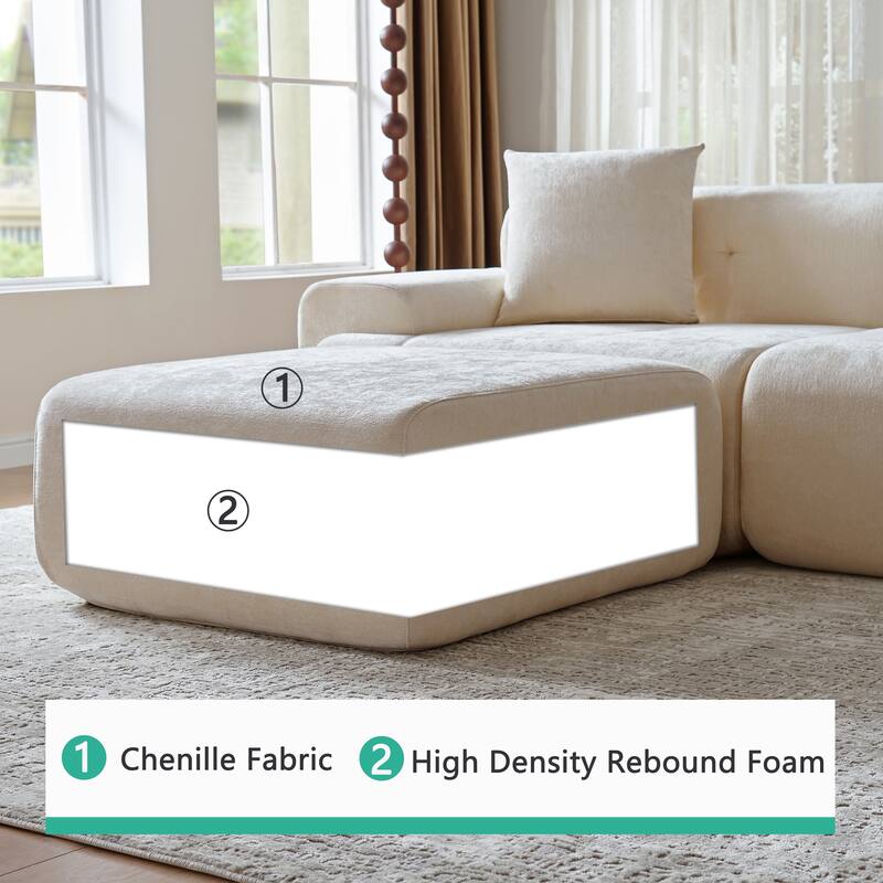 118 inch Oversized 3 Seater L-Shaped Chenille Boneless Modular Sectional Sofa Couch with Movable Ottoman