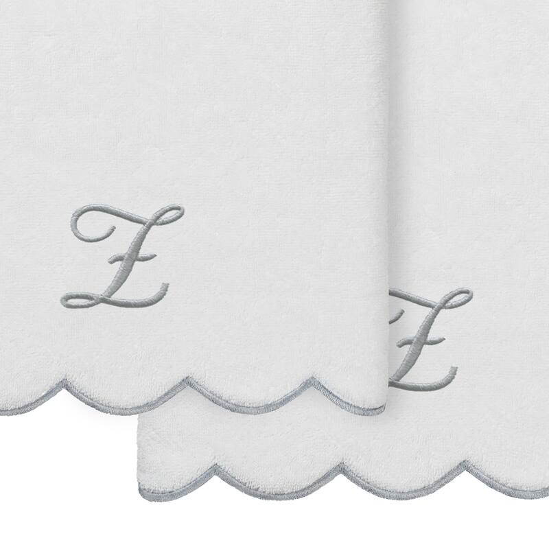 Authentic Hotel and Spa 100% Turkish Cotton Grey ADORNIA Scallop Personalized 2 Piece Bath Towel Set - 2 Bath Towels