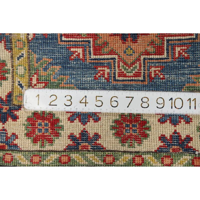 Blue Geometric Kazak Oriental Foyer Rug Hand-Knotted Wool Carpet - 2'0"x 3'0"