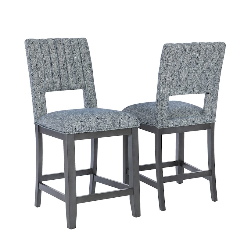Set of 2 Upholstered Counter Height Chairs with Wooden Legs in Blue Gray and Gray - Counter Height - Blue Gray/Gray - Set of 2