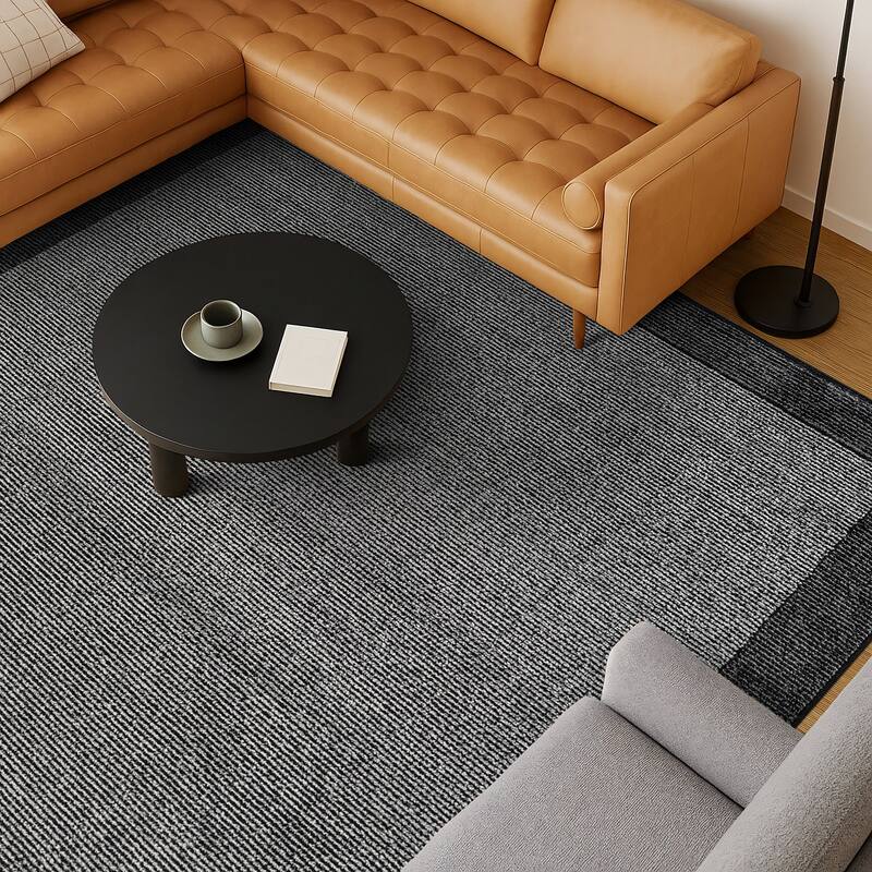Modern Geometric Stripe Bordered Area Rug for Living Room, Bedroom, or Entryway - Low Pile Indoor Rug
