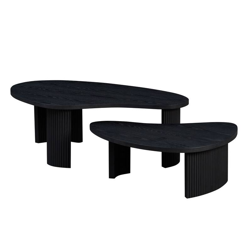 Irregular Shape Coffee Table Set, Two-Piece Staggered Height End Table, Accent Table with Embossed Legs