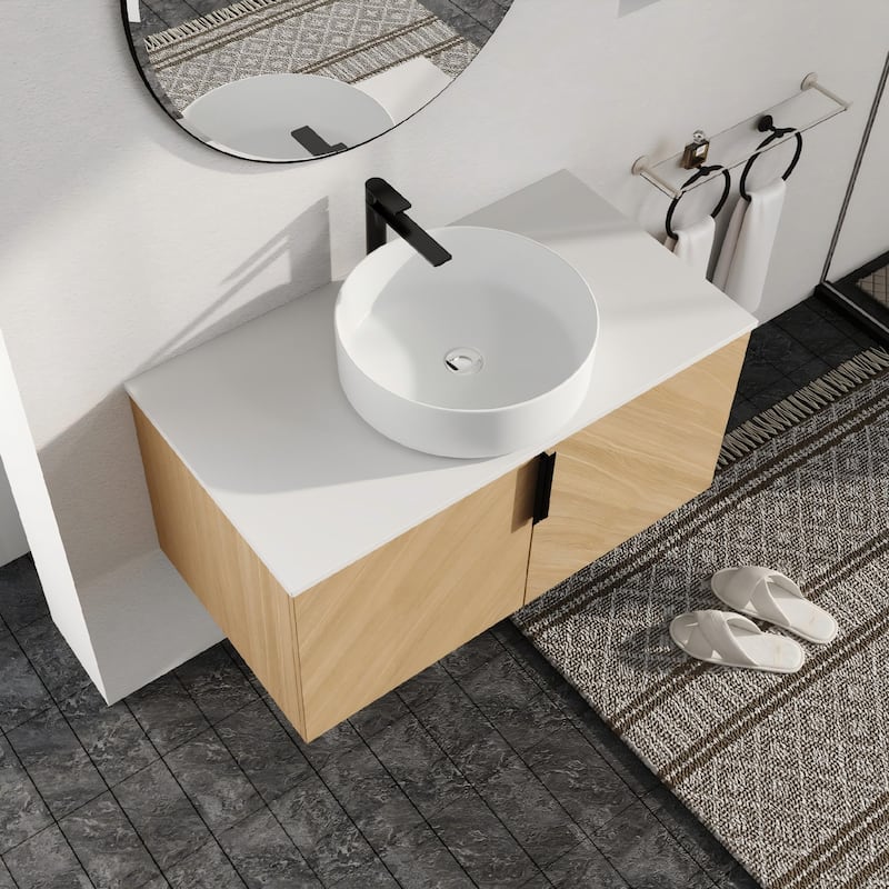 Malwee 30"/36" Floating Bathroom Vanity, Wall Mounted Bathroom Vanity with Ceramic Sink and Soft Close Door