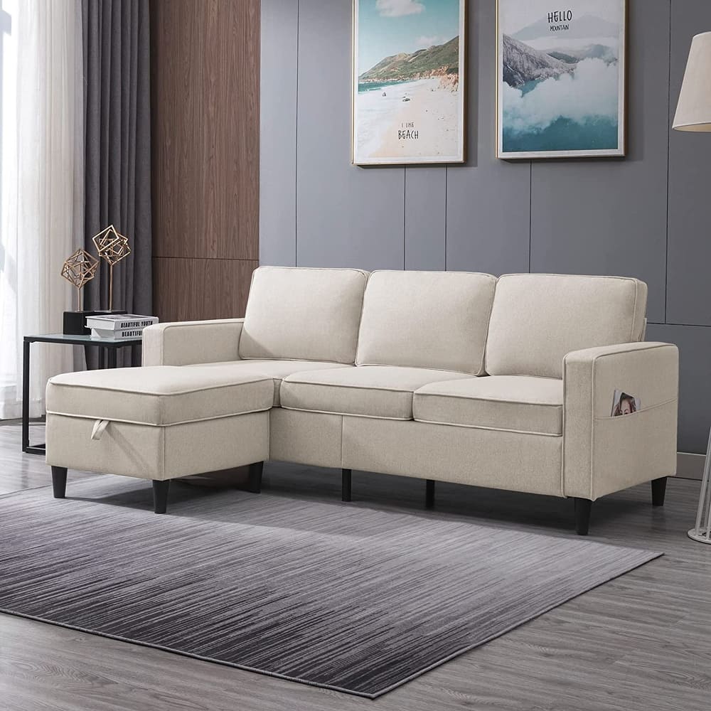 Mixoy 78inch Modern 3-Seat L Shaped Upholstered Sofa with Ottoman
