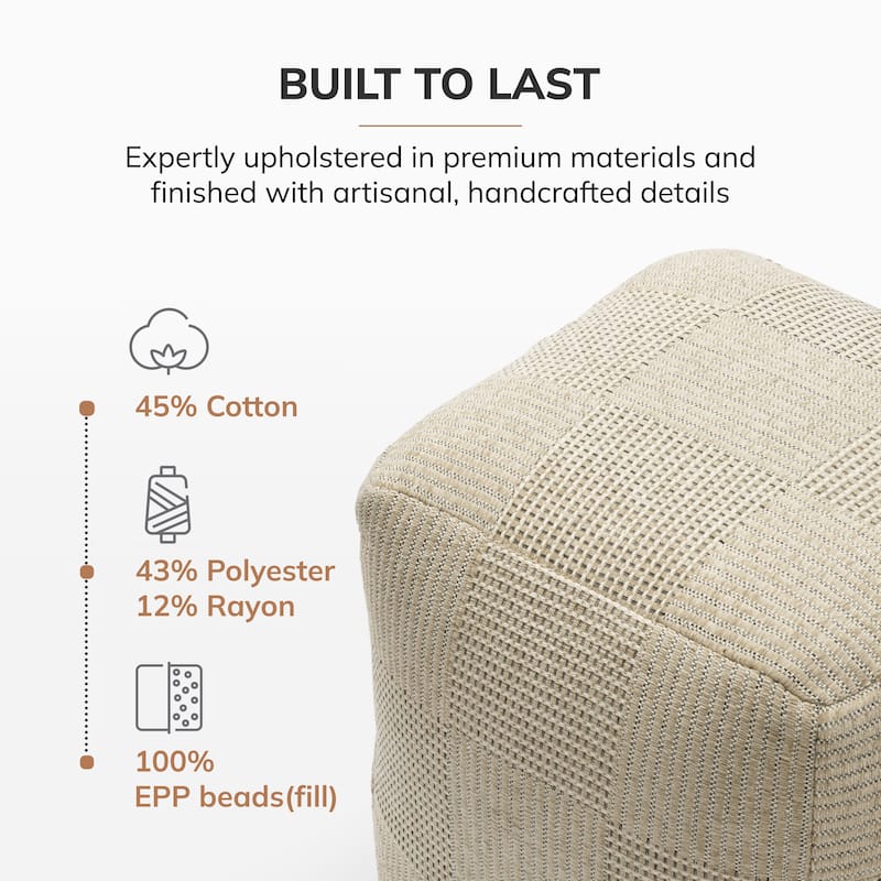 Jani 20-inch Ottoman Pouf - Handcrafted Handmade Ottoman for Seating, Footrest, Home Decor for Living Room, Bedroom