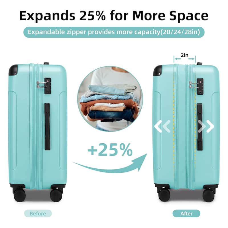 6-Piece Modern Luggage Sets, Expandable Luggage with Travel Bag, TSA Lock and Spinner Wheels, for Boarding Travel, Sky Blue