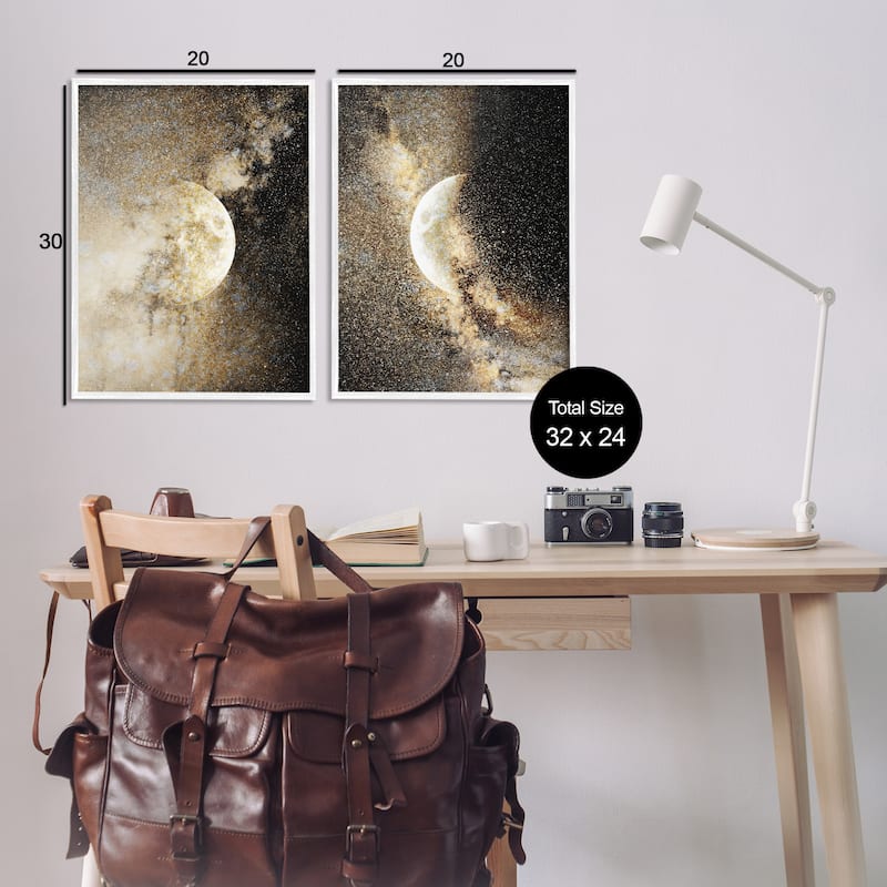 Stupell Moons with Starry Nebulas Framed Giclee Art Design By Gemma Bardot (Set of 2)