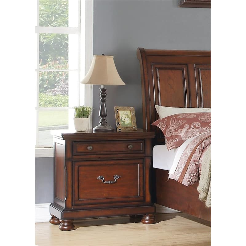 Rubber Wood 2 Drawers Nightstand