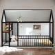 preview thumbnail 20 of 36, Full Size Metal Bed with Desk, House Bed Frame with Shelves and USB Ports Black