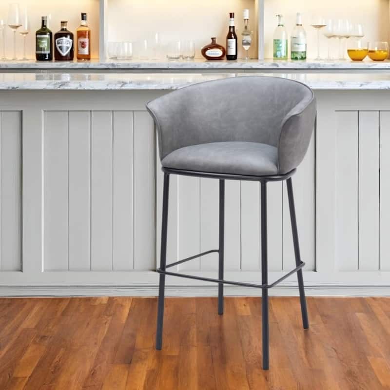 30 Inch Faux Leather Bar Height Chair with Steel Frame and Footrest - 19.7” x 24.4” x 38.4”