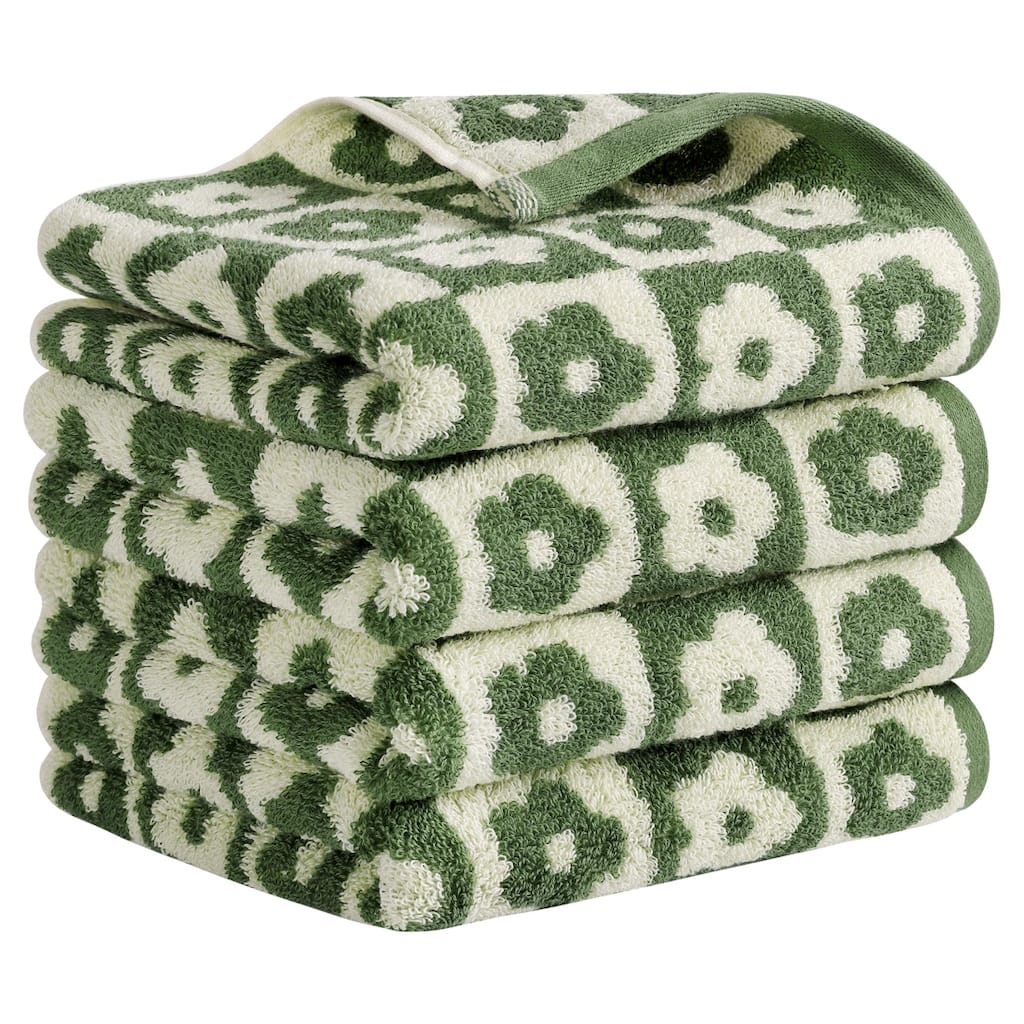 Checkered Floral Hand Towels, Cotton Soft Absorbent Decorative Bathroom Towel for Hand Drying and Face Washing