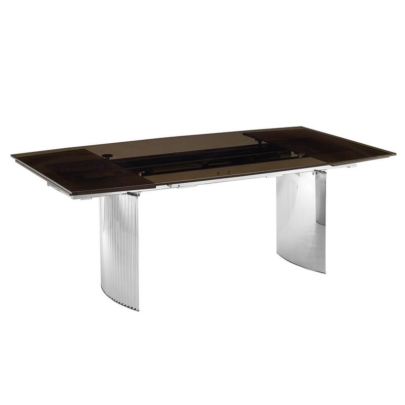 Allegra Manual Dining Table with Stainless Steel Base and Clear Top